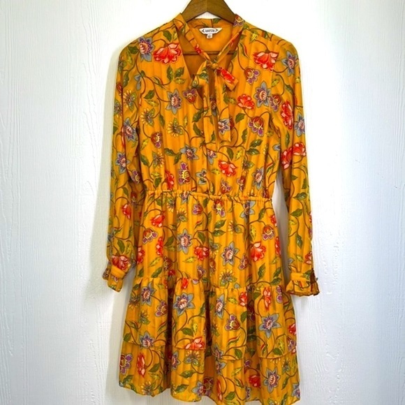 Nanette Lepore - Multi Colorful Floral Gold Boho Long Sleeve Midi Dress Size 6 - Picture 12 of 15